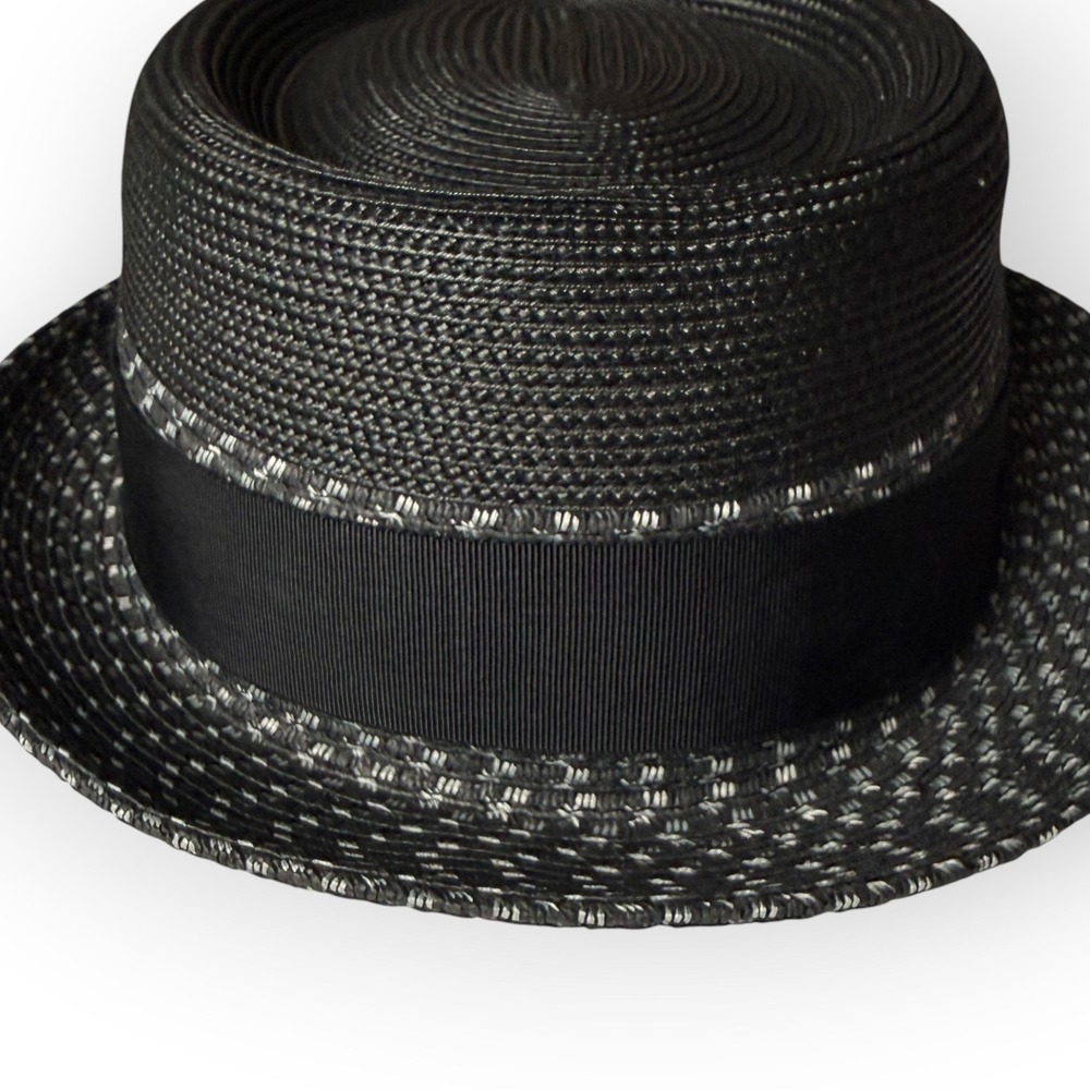 Bailey Of Hollywood XL Black Straw Breed Pork Pie Hat Short Brim Ribbon Y2K